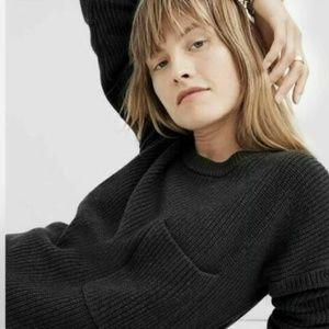 NEW Madewell Thompson Pocket Sweater Rib Knit Pullover XS,S,M Black